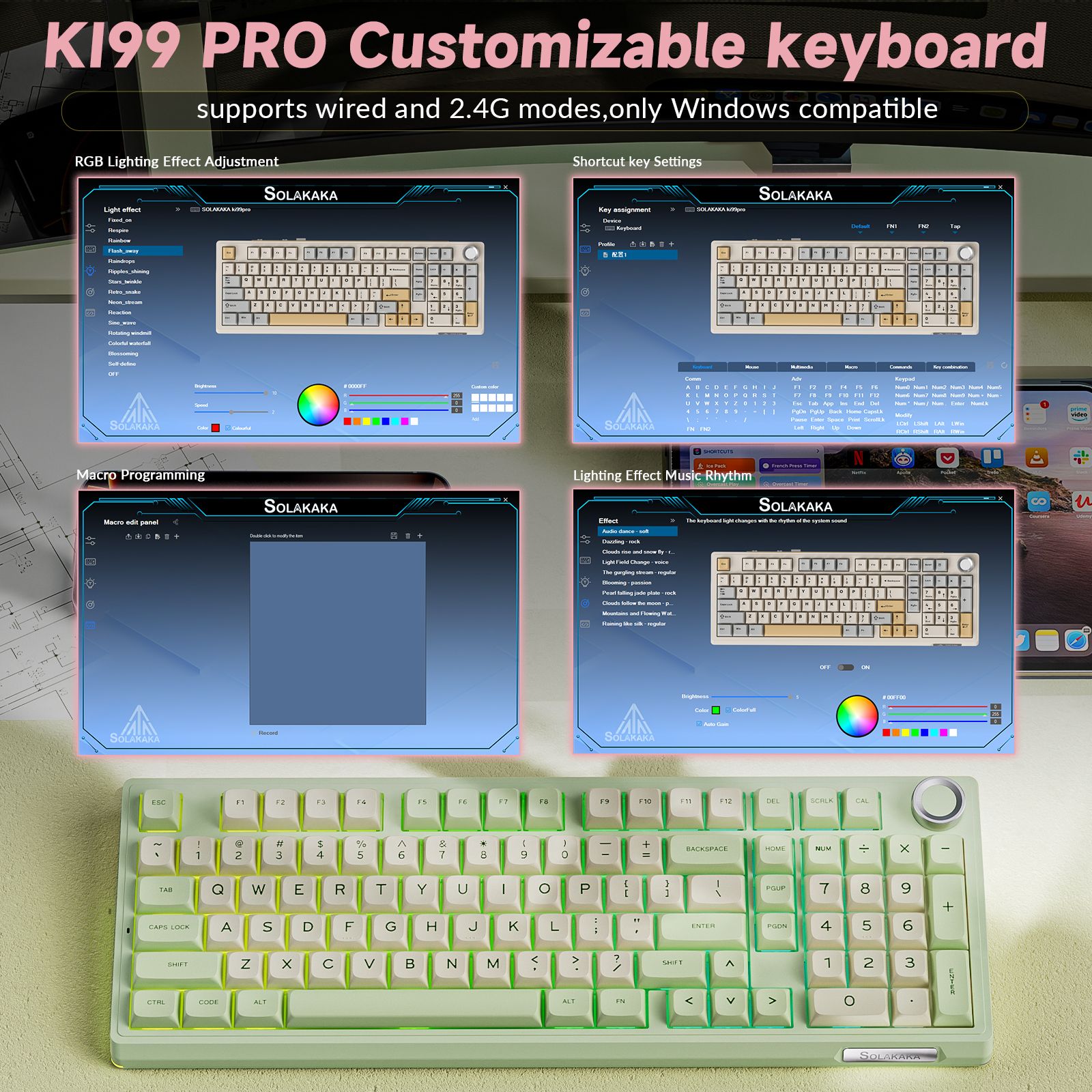 Solakaka Ki99pro 3‑Mode RGB Mechanical Keyboard,  Avocado-Green - Image 5
