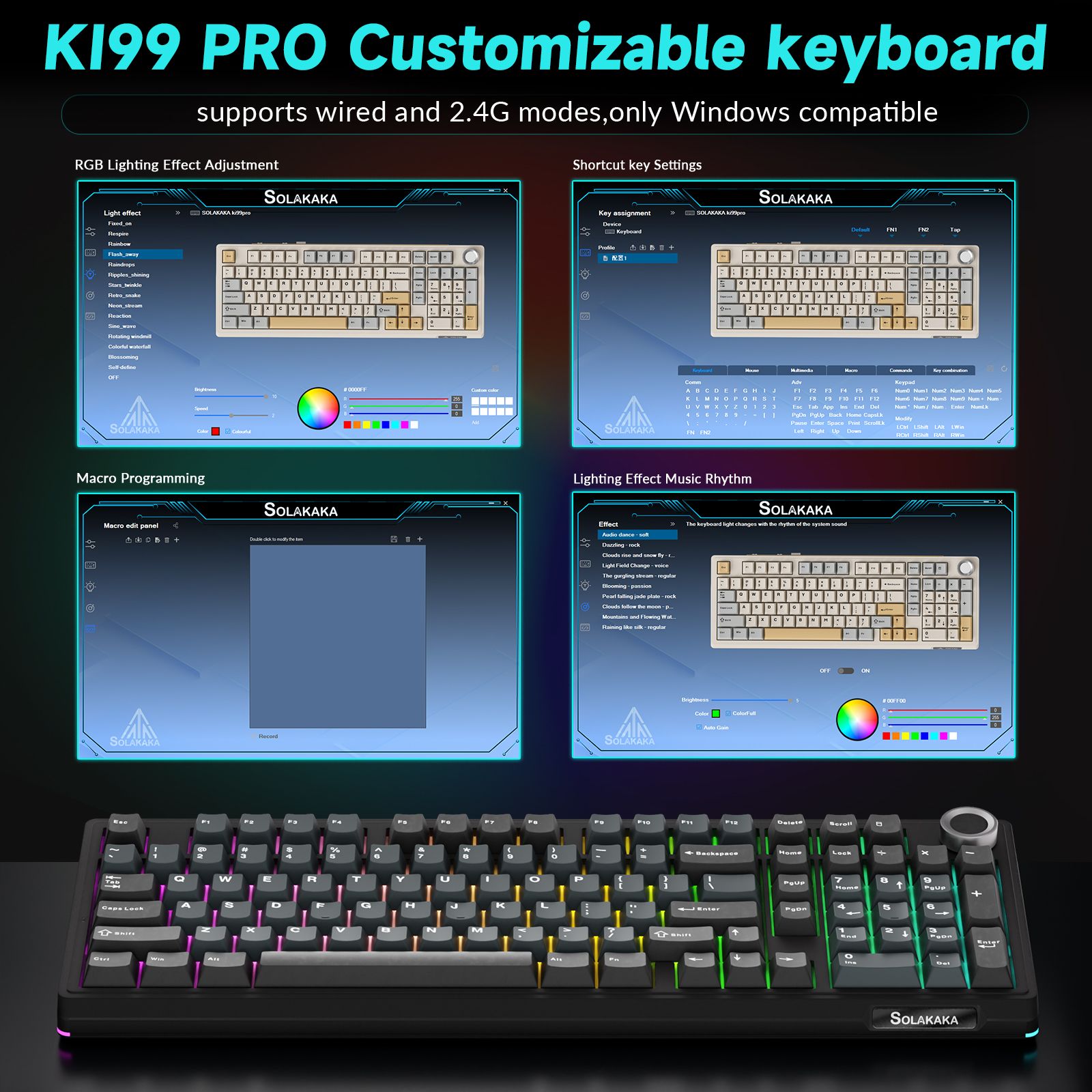 Solakaka Ki99pro 3‑Mode RGB Mechanical Keyboard,  Gray‑Blue - Image 5