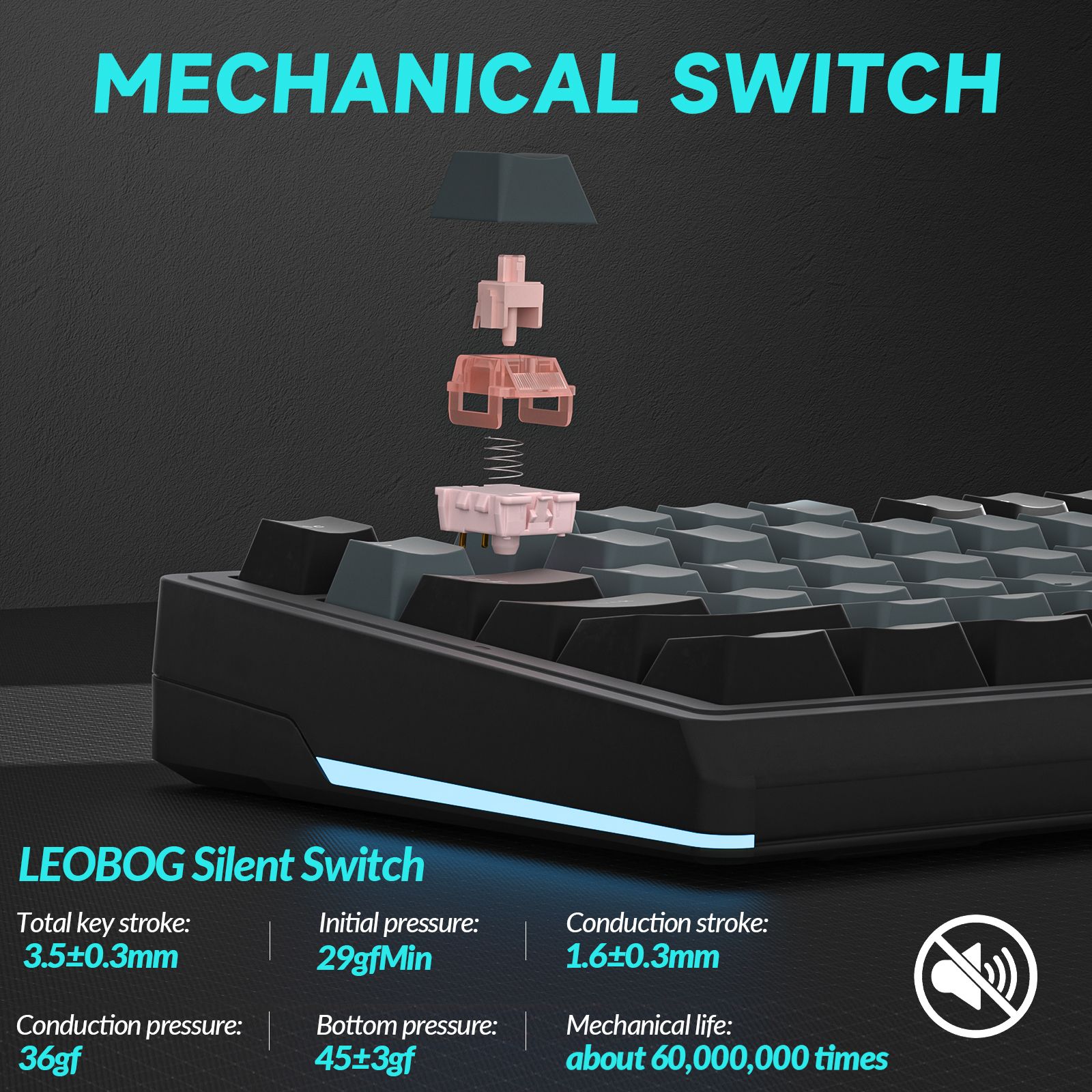 Solakaka Ki99pro 3‑Mode RGB Mechanical Keyboard,  Gray‑Blue - Image 6