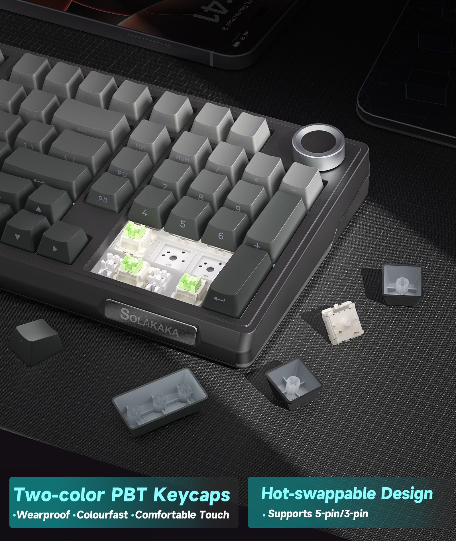 Solakaka Ki99pro 3‑Mode RGB Mechanical Keyboard,  Gradient-Gray - Image 5