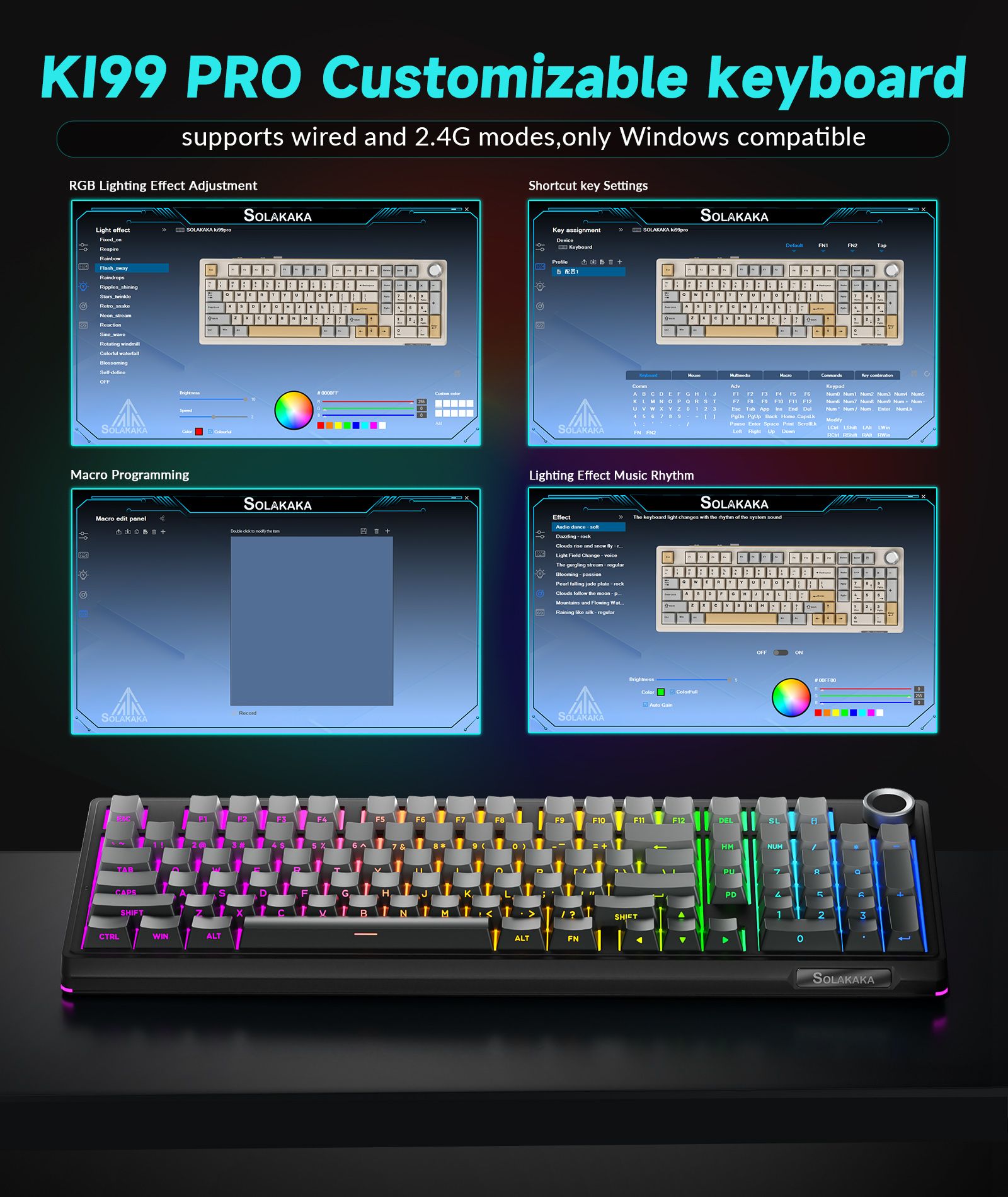 Solakaka Ki99pro 3‑Mode RGB Mechanical Keyboard,  Gradient-Gray - Image 6