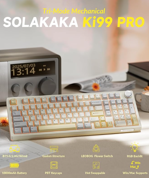 Solakaka Ki99pro 3‑Mode RGB Mechanical Keyboard,  Orange-White - Image 2