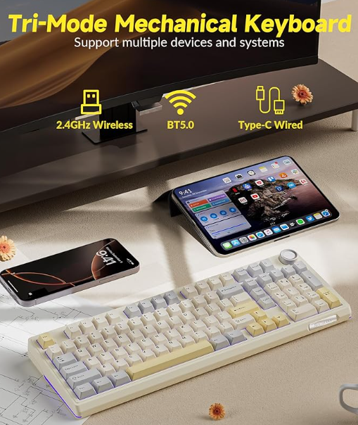 Solakaka Ki99pro 3‑Mode RGB Mechanical Keyboard,  Orange-White - Image 3