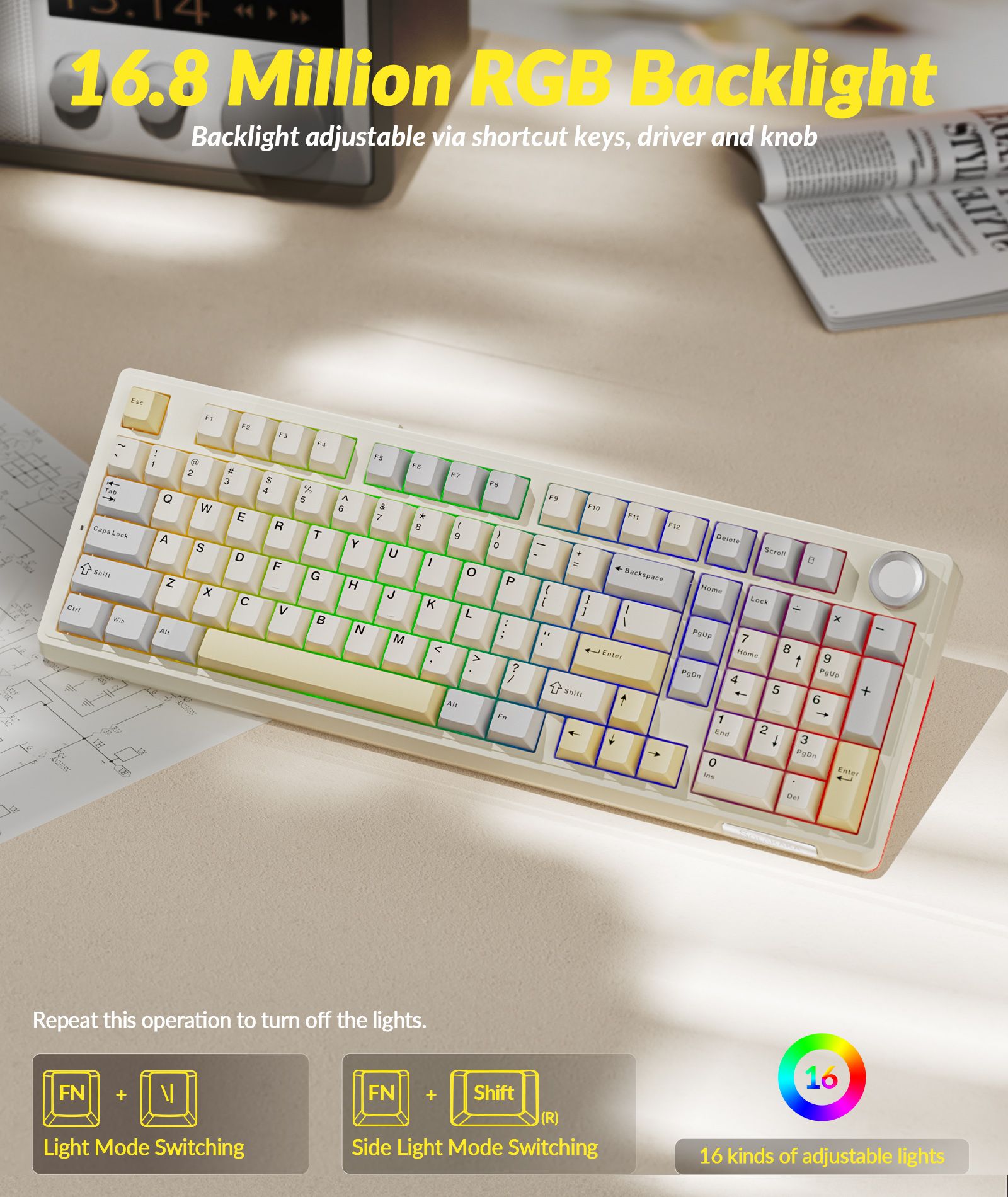 Solakaka Ki99pro 3‑Mode RGB Mechanical Keyboard,  Orange-White - Image 5