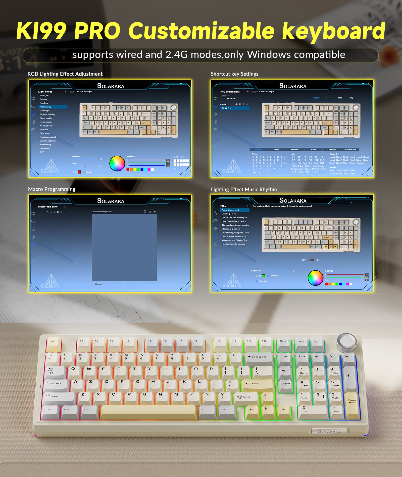 Solakaka Ki99pro 3‑Mode RGB Mechanical Keyboard,  Orange-White - Image 7