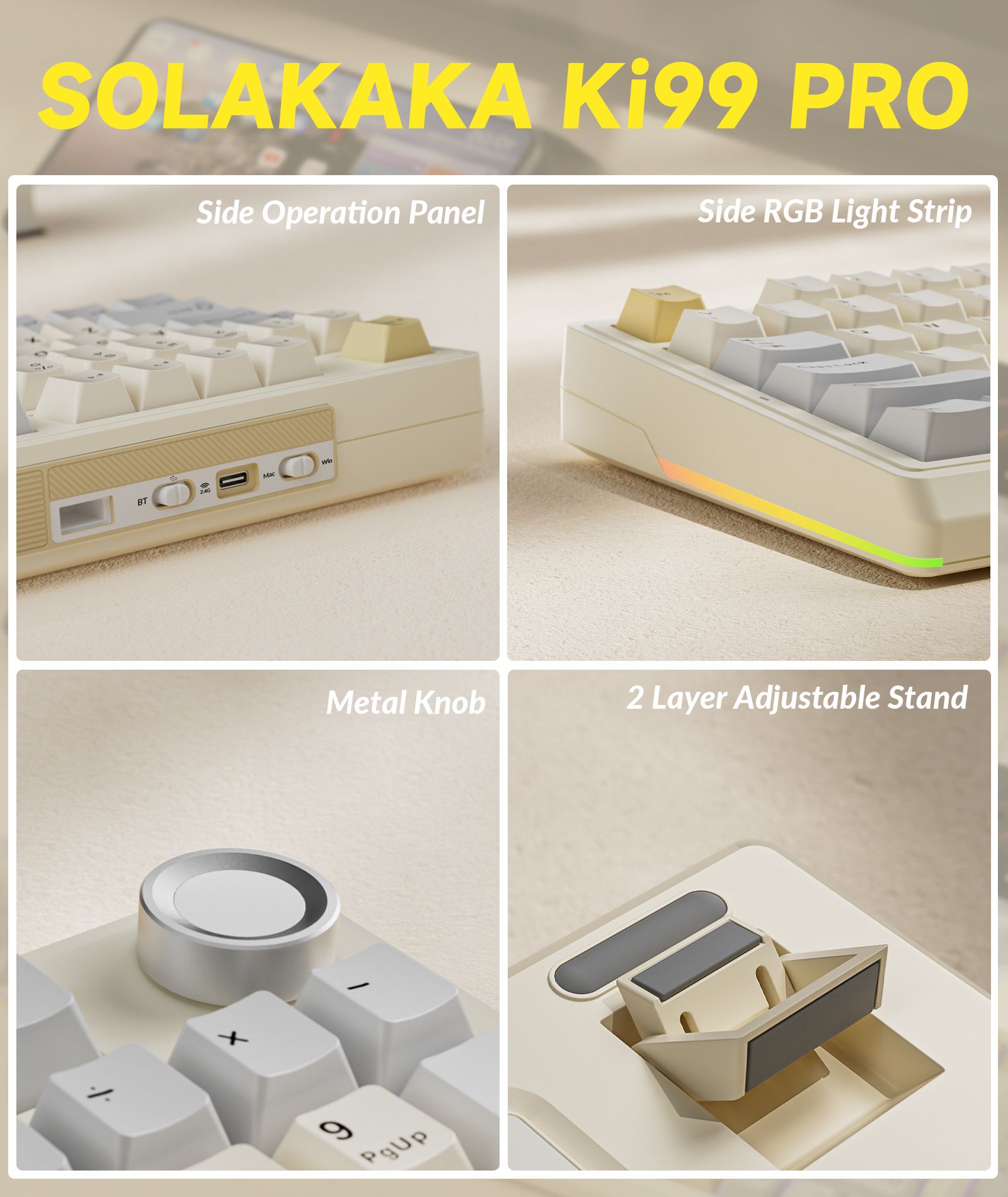 Solakaka Ki99pro 3‑Mode RGB Mechanical Keyboard,  Orange-White - Image 8