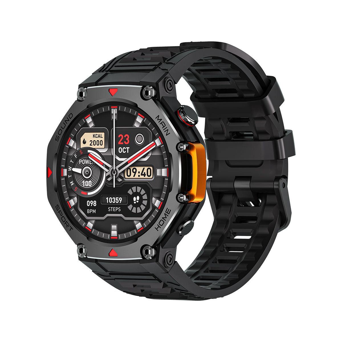 M-Rex4 Men Rugged GPS Smart Watch, 5ATM Waterproof Bluetooth Call Fitness Tracker Heart Rate Sleep Monitor，black - Image 1