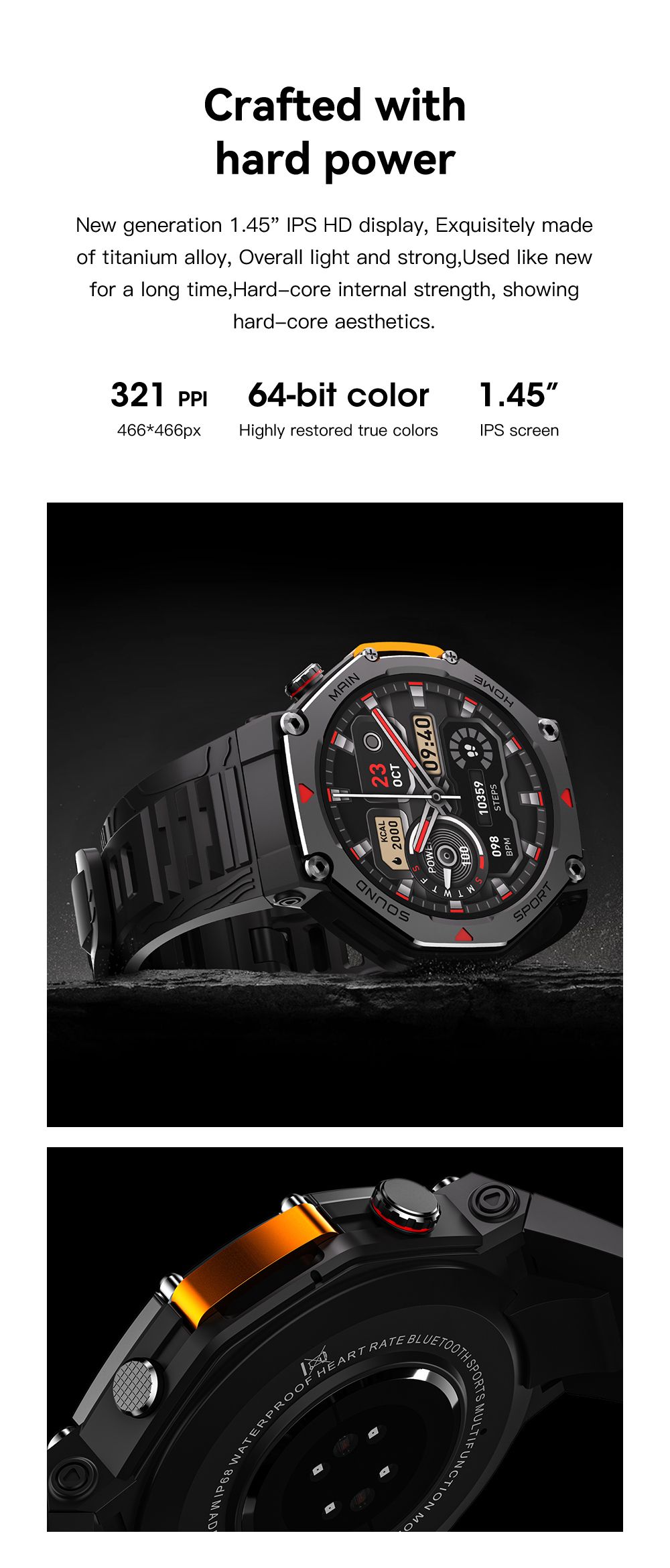 M-Rex4 Men Rugged GPS Smart Watch, 5ATM Waterproof Bluetooth Call Fitness Tracker Heart Rate Sleep Monitor，black - Image 6