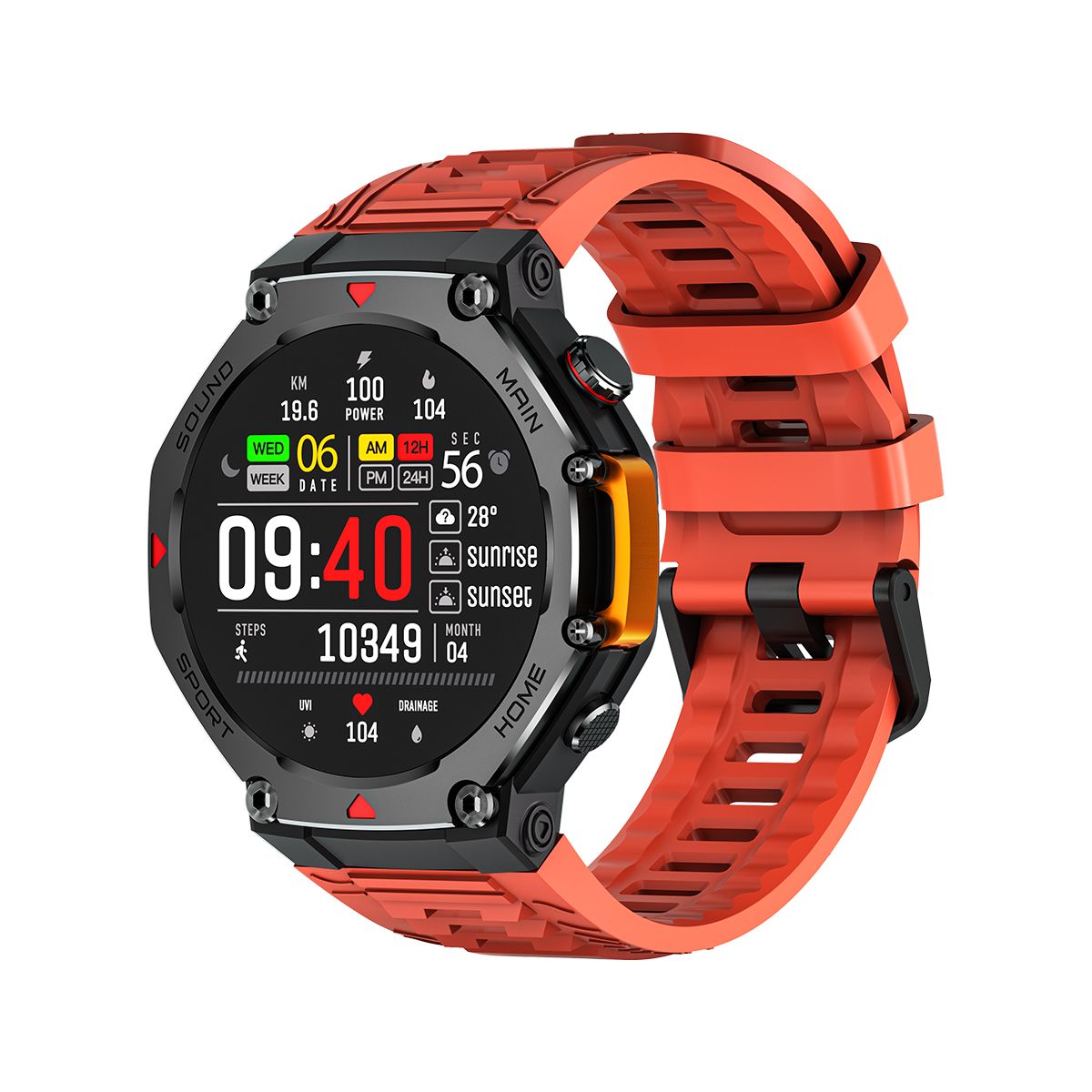 M-Rex4 Men Rugged GPS Smart Watch, 5ATM Waterproof Bluetooth Call Fitness Tracker Heart Rate Sleep Monitor，Orange Red - Image 1