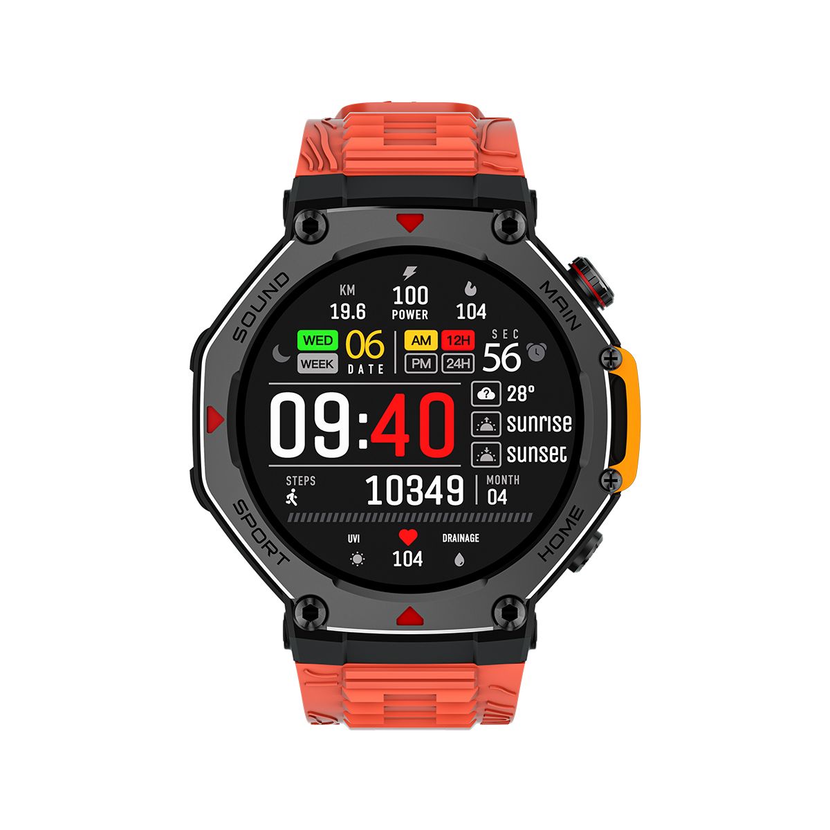 M-Rex4 Men Rugged GPS Smart Watch, 5ATM Waterproof Bluetooth Call Fitness Tracker Heart Rate Sleep Monitor，Orange Red - Image 2
