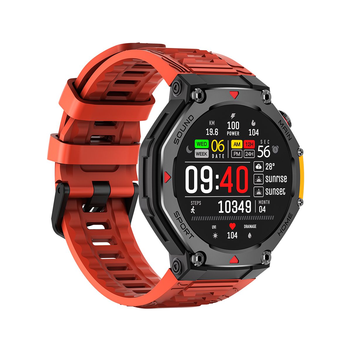 M-Rex4 Men Rugged GPS Smart Watch, 5ATM Waterproof Bluetooth Call Fitness Tracker Heart Rate Sleep Monitor，Orange Red - Image 3