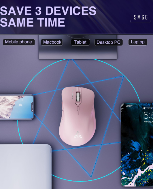 SM67 Dual Mode Wireless Gaming Mouse, Rechargeable RGB Ergonomic Mice with Adjustable DPI ,pink - Image 3