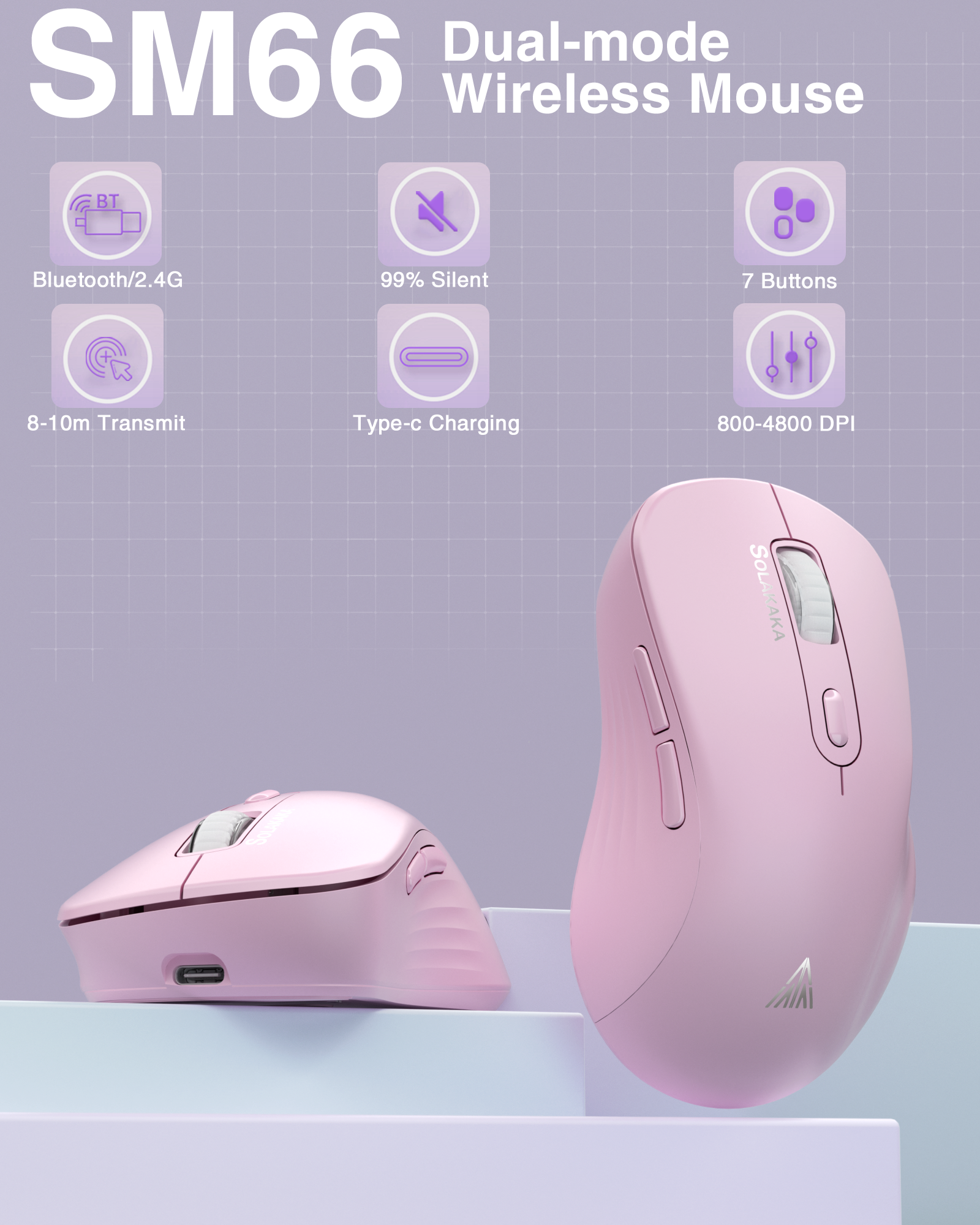 SM67 Dual Mode Wireless Gaming Mouse, Rechargeable RGB Ergonomic Mice with Adjustable DPI ,pink - Image 5