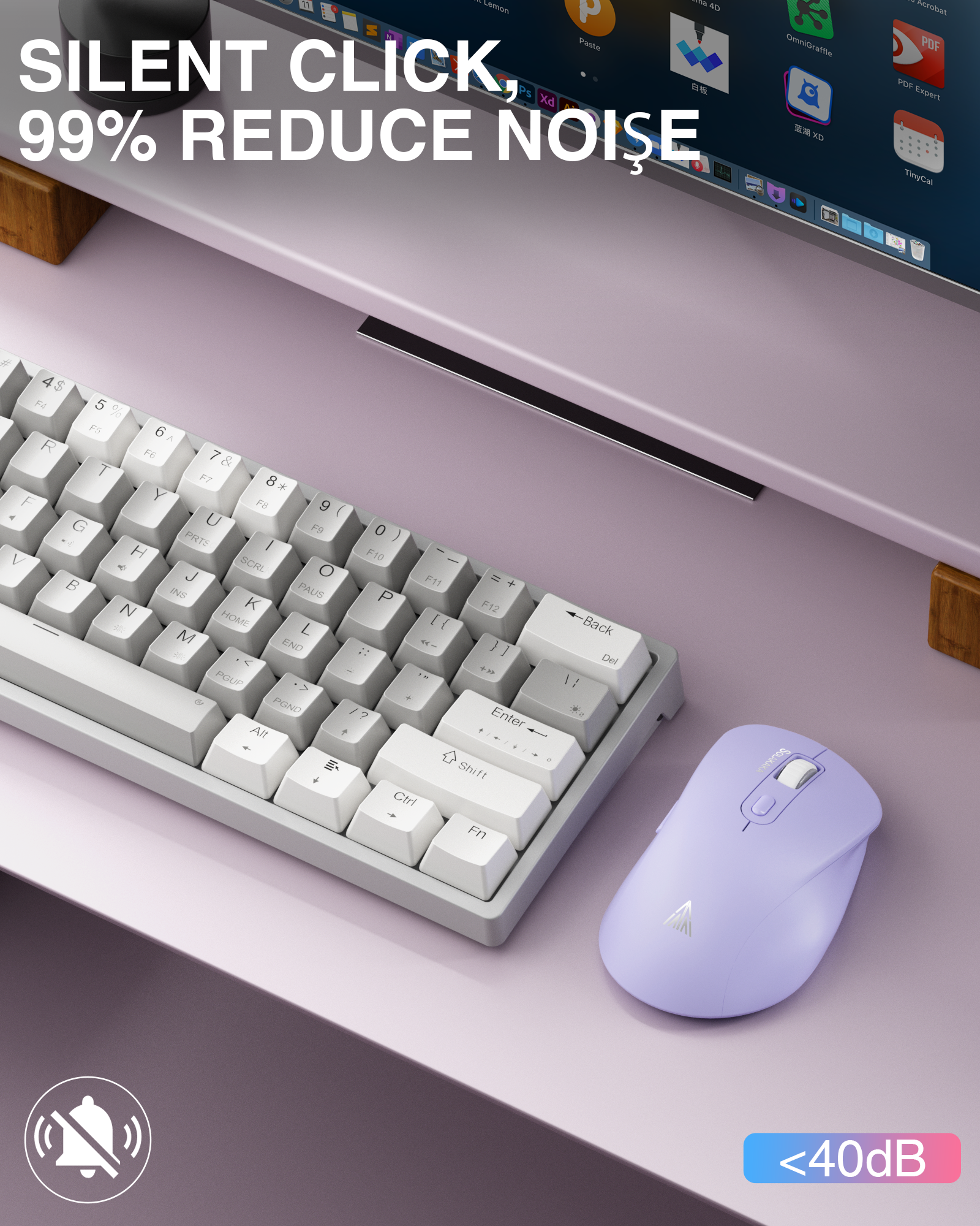 SM68 Dual Mode Wireless Gaming Mouse, Rechargeable RGB Ergonomic Mice with Adjustable DPI ,purple - Image 6