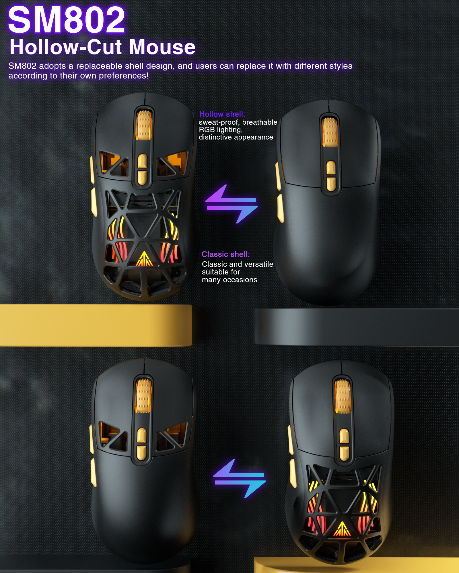 SM802 Tri‑Mode Gaming Mouse, Adjustable DPI, RGB Backlight, Ergonomic Wireless Mouse,black - Image 4
