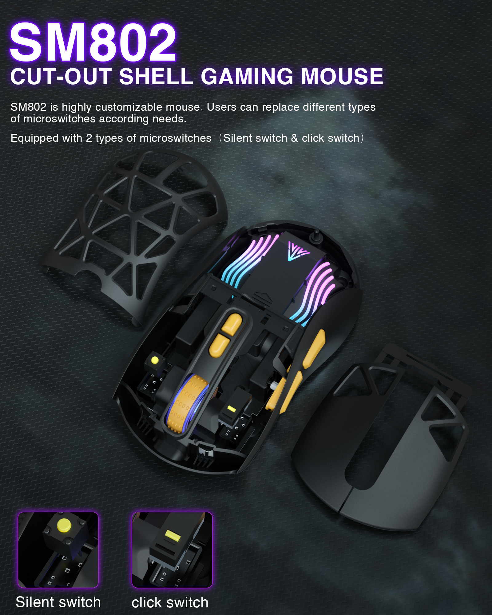 SM802 Tri‑Mode Gaming Mouse, Adjustable DPI, RGB Backlight, Ergonomic Wireless Mouse,black - Image 5