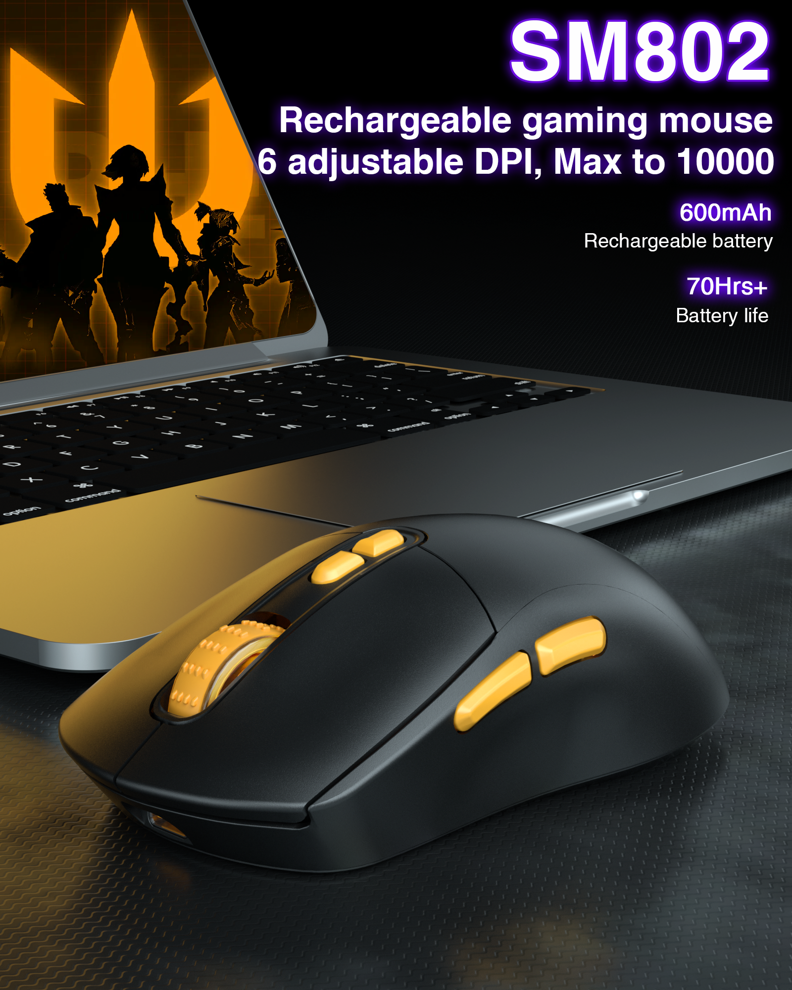 SM802 Tri‑Mode Gaming Mouse, Adjustable DPI, RGB Backlight, Ergonomic Wireless Mouse,black - Image 7