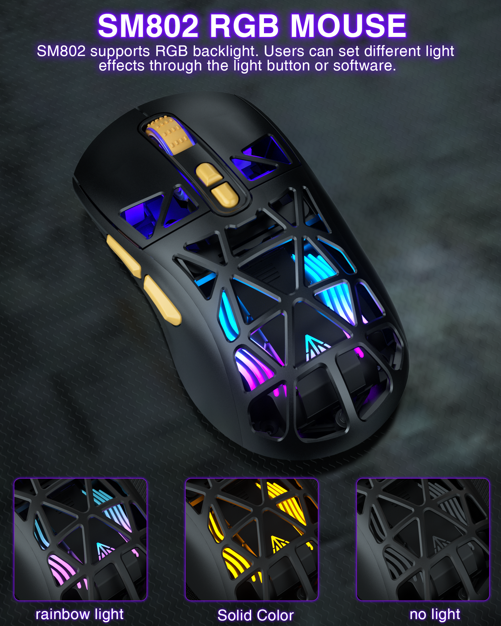 SM802 Tri‑Mode Gaming Mouse, Adjustable DPI, RGB Backlight, Ergonomic Wireless Mouse,black - Image 8