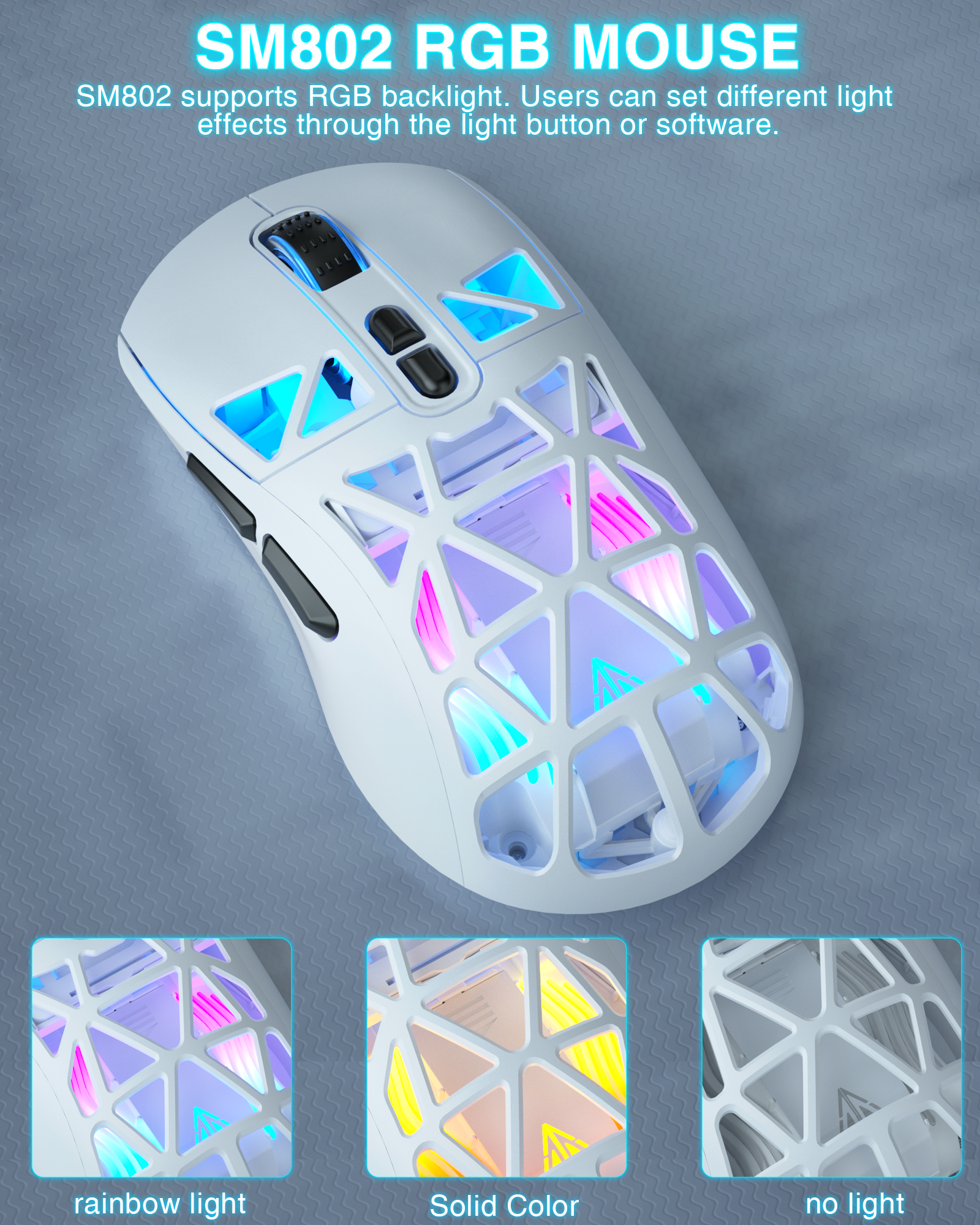 SM802 Tri‑Mode Gaming Mouse, Adjustable DPI, RGB Backlight, Ergonomic Wireless Mouse,white - Image 5