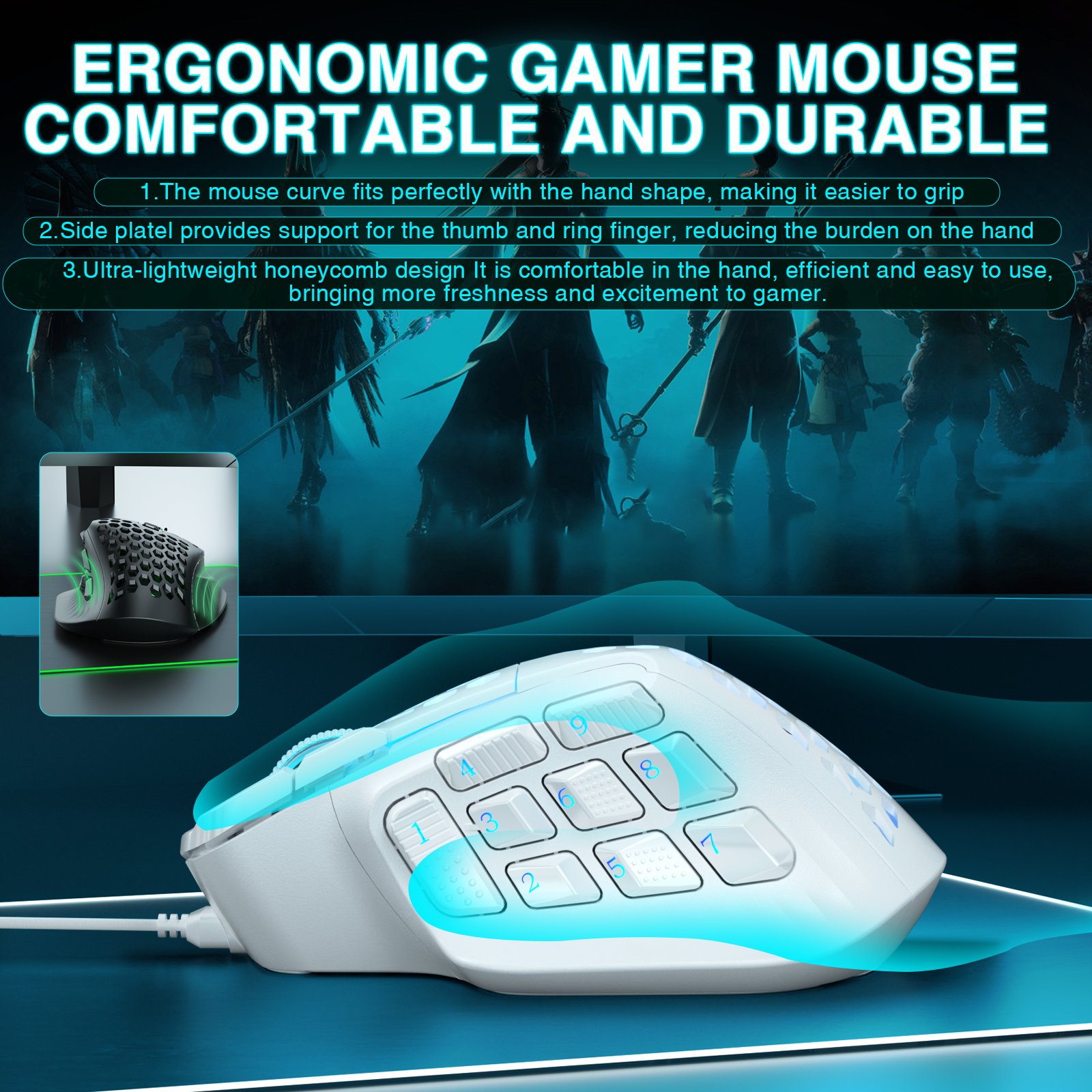 SOLAKAKA SM809 Pro Triple-Mode Wireless Gaming Mouse，white - Image 8