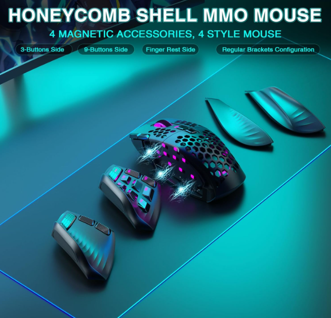 SM809pro Tri-Mode MM0 Wireless Gaming Mouse, Adjustable DPI RGB Backlight,black - Image 3