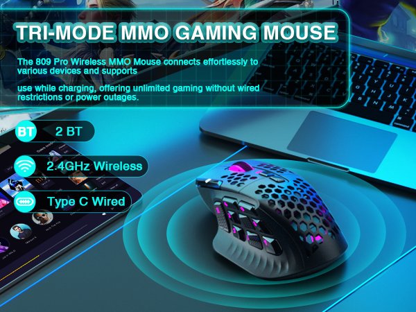 SM809pro Tri-Mode MM0 Wireless Gaming Mouse, Adjustable DPI RGB Backlight,black - Image 4