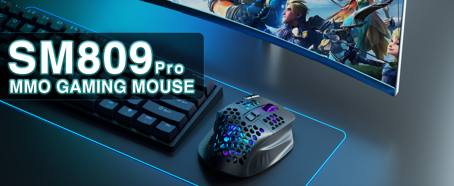 SM809pro Tri-Mode MM0 Wireless Gaming Mouse, Adjustable DPI RGB Backlight,black - Image 7