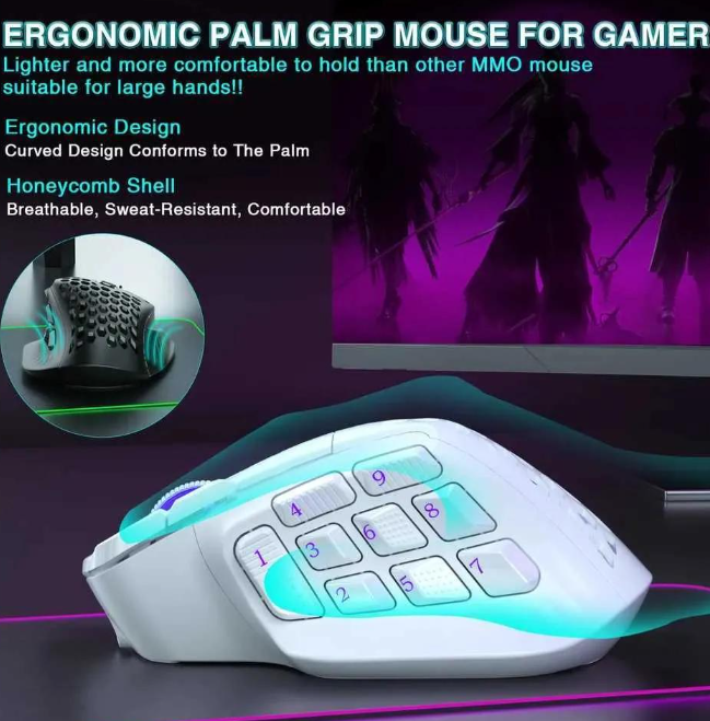 SM809pro Tri-Mode MM0 Wireless Gaming Mouse, Adjustable DPI RGB Backlight,white - Image 2