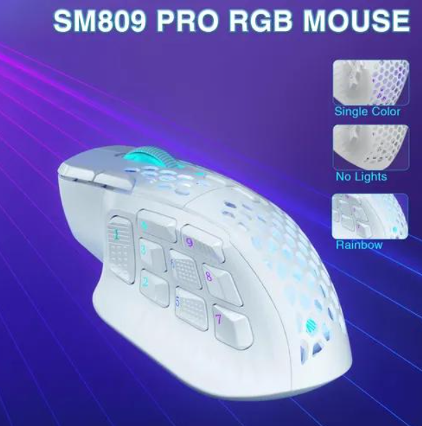 SM809pro Tri-Mode MM0 Wireless Gaming Mouse, Adjustable DPI RGB Backlight,white - Image 3