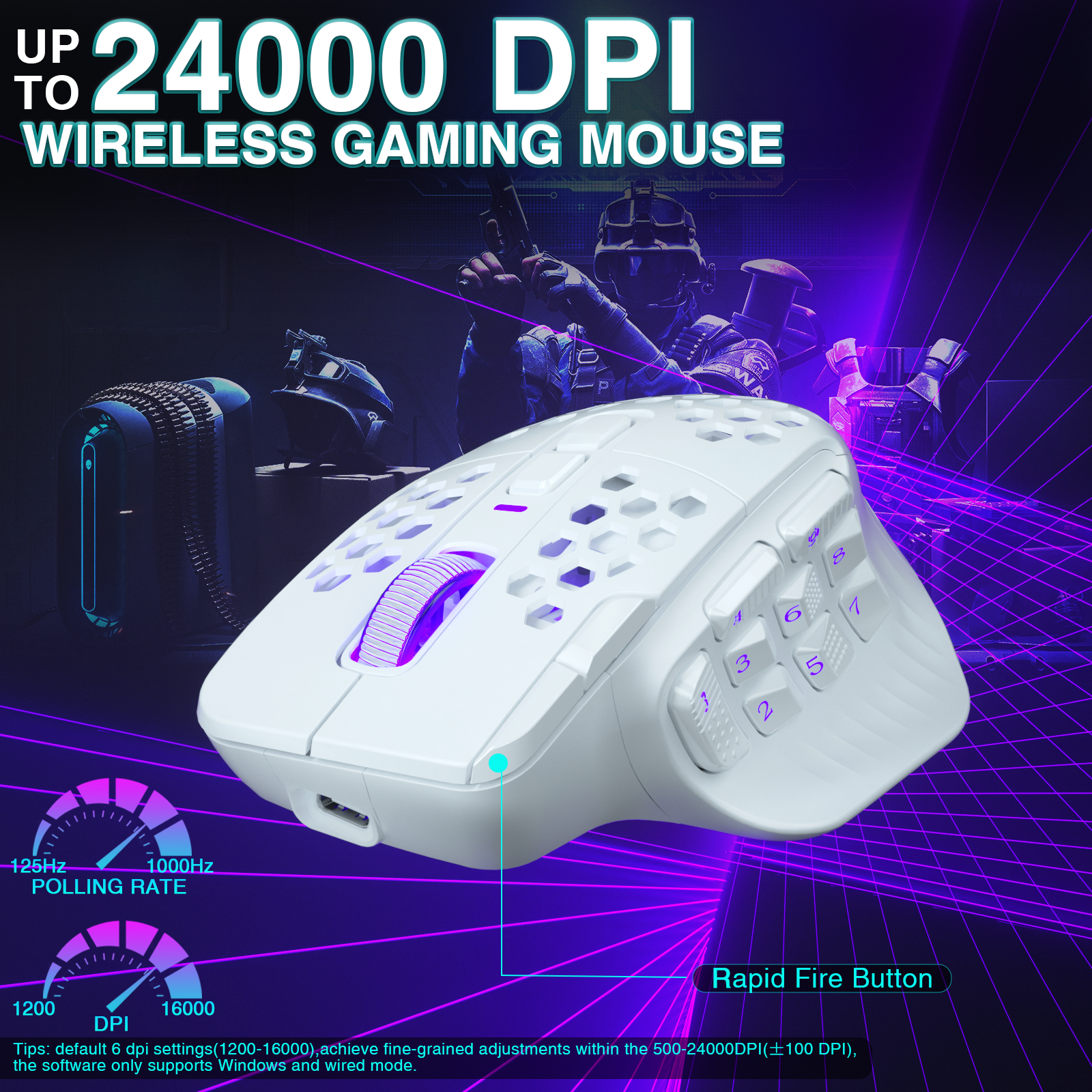 SM809pro Tri-Mode MM0 Wireless Gaming Mouse, Adjustable DPI RGB Backlight,white - Image 5