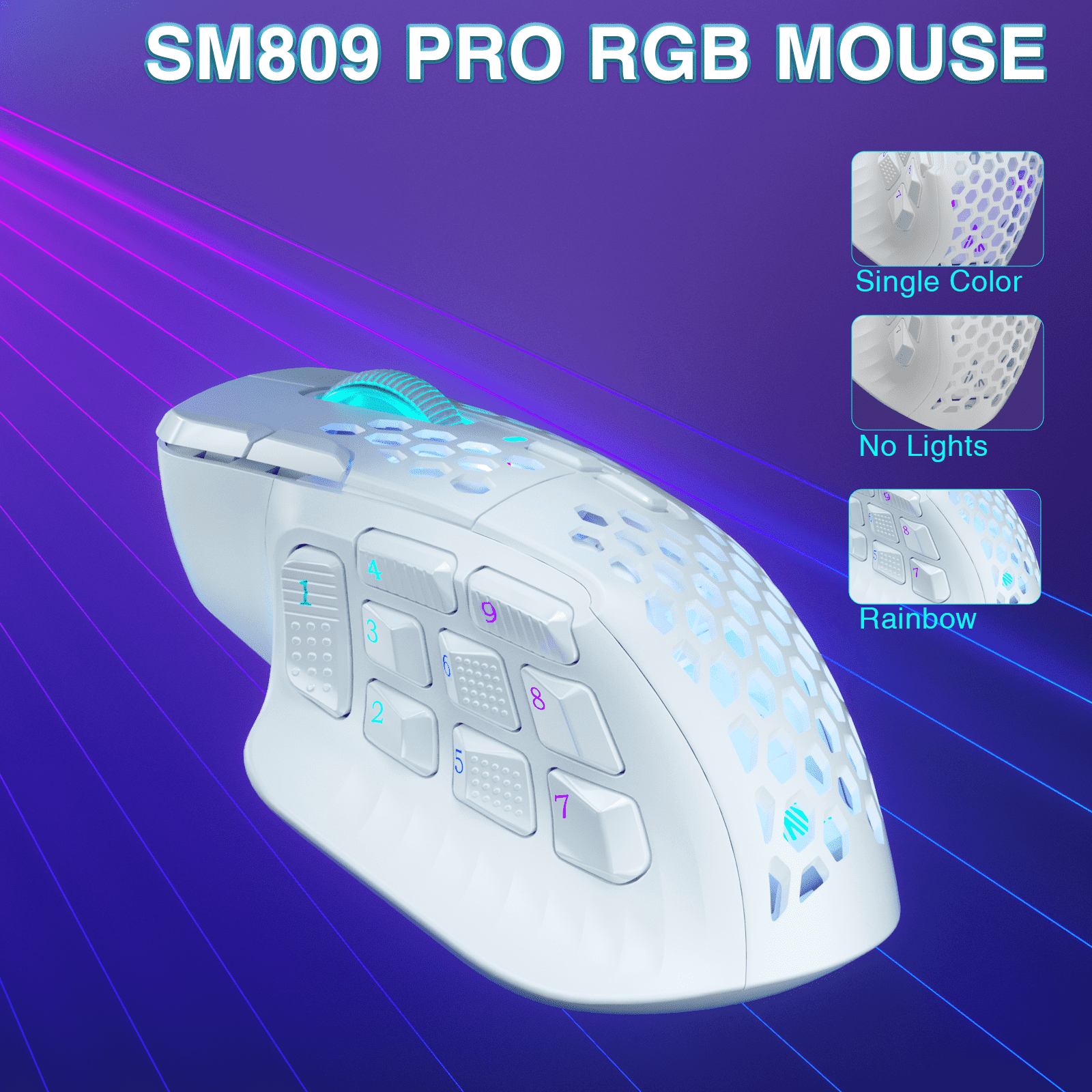 SM809pro Tri-Mode MM0 Wireless Gaming Mouse, Adjustable DPI RGB Backlight,white - Image 6