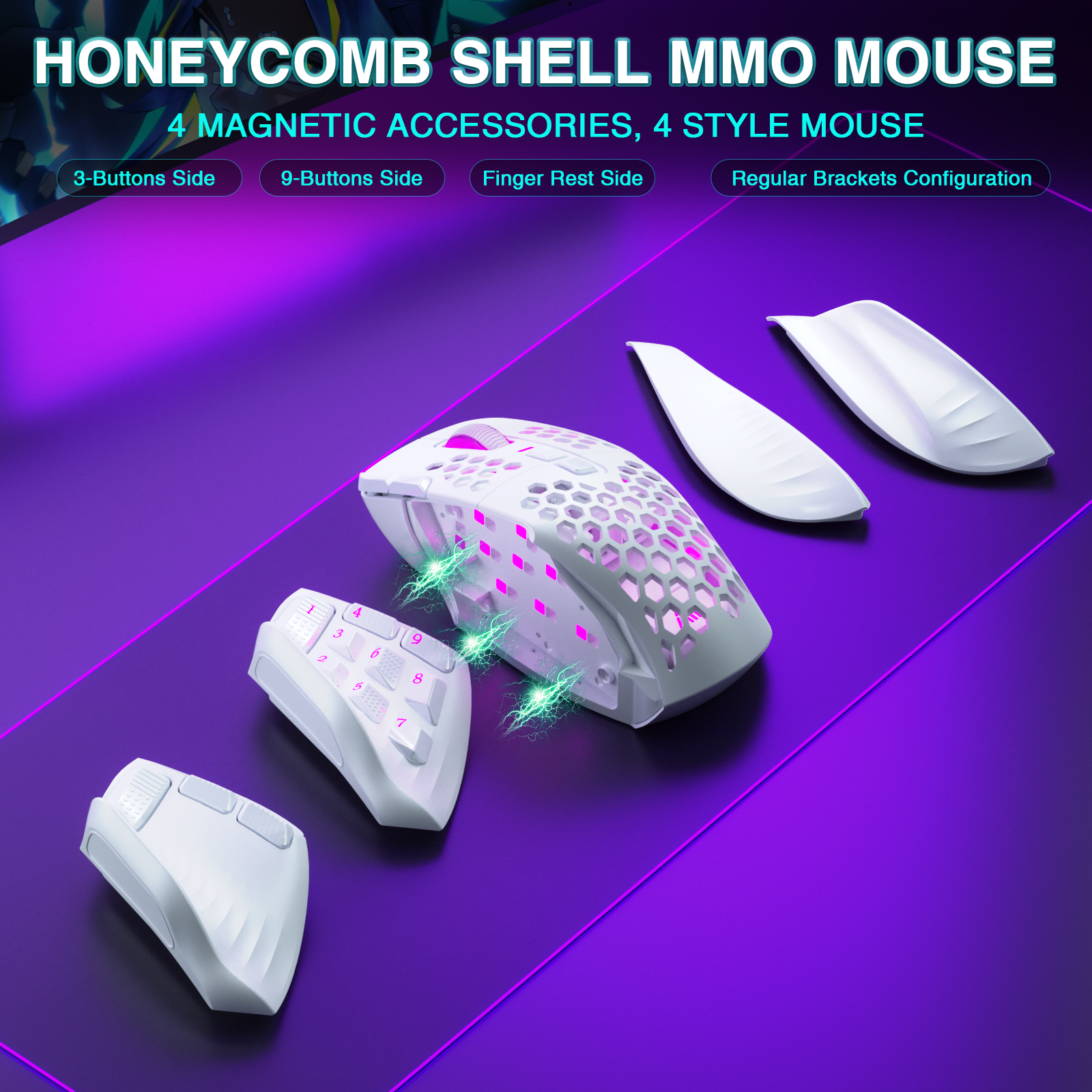 SM809pro Tri-Mode MM0 Wireless Gaming Mouse, Adjustable DPI RGB Backlight,white - Image 7