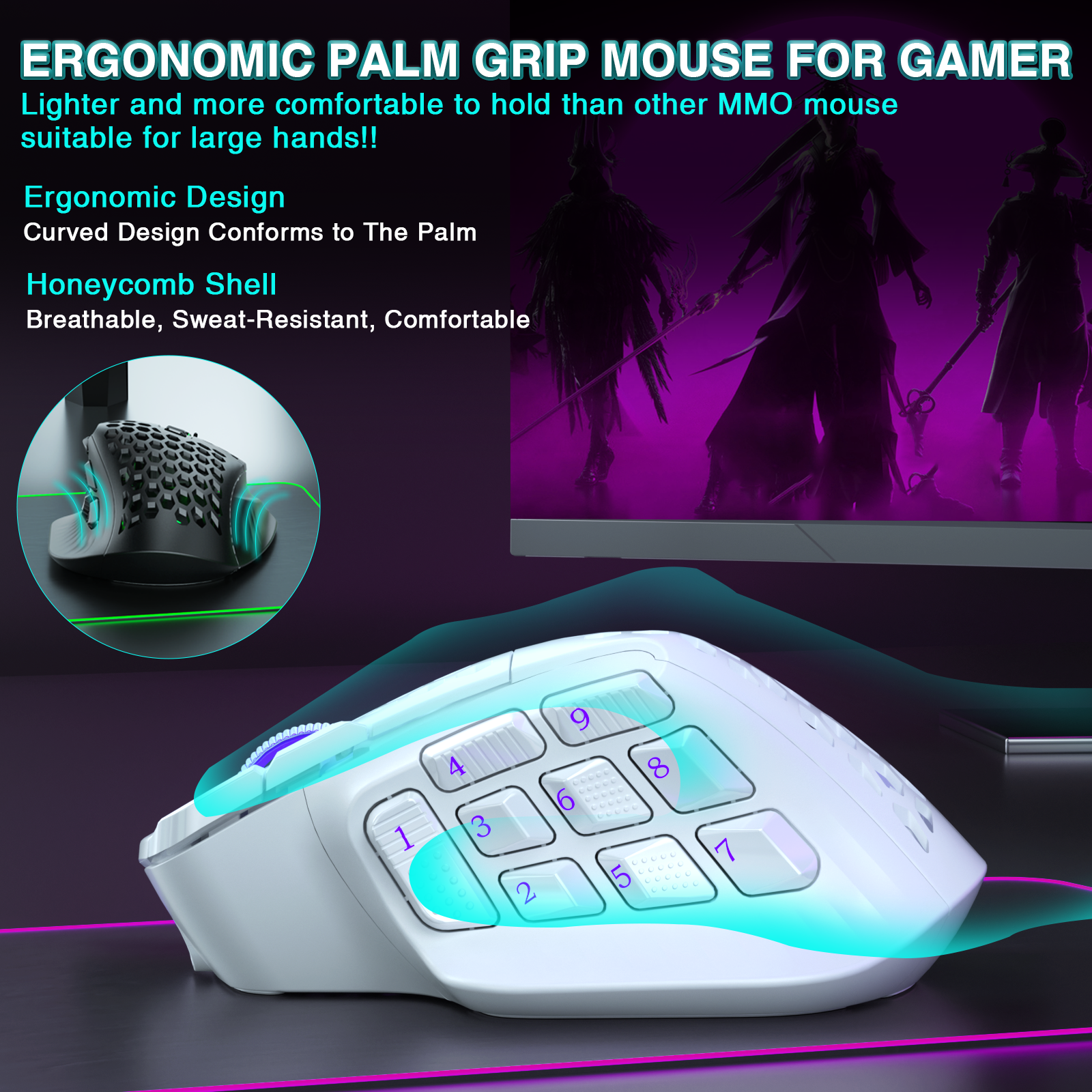 SM809pro Tri-Mode MM0 Wireless Gaming Mouse, Adjustable DPI RGB Backlight,white - Image 8