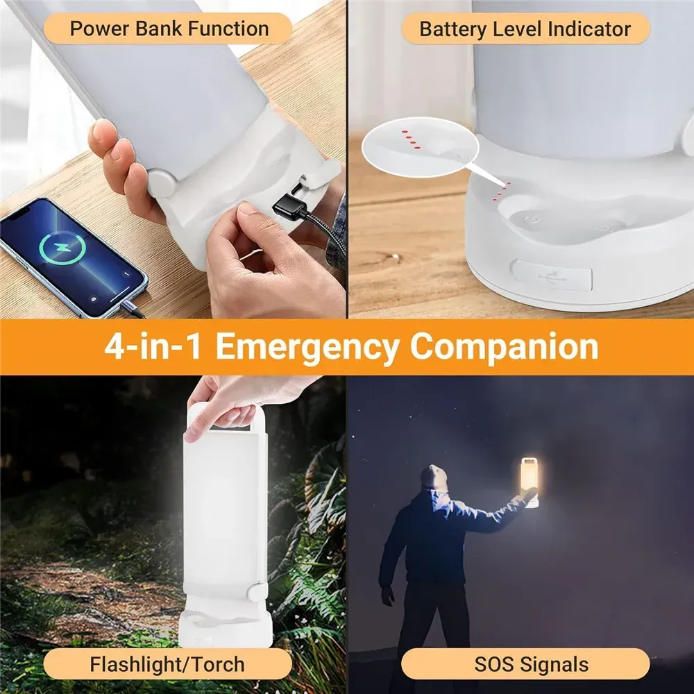 Solar Camping Lantern 4400mAh Rechargeable Camping Lights Dimmable Waterproof Tent Light Portable Lantern for fish light - 3color Dimmable - Image 4