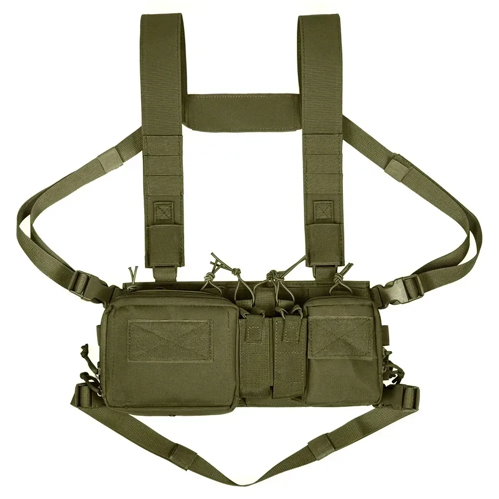 Tactical Chest Vest Rig Bag Field Training Vest Multifunctional Camouflage Strap with Multi-Pocket Outdoor Camping CS Match Pack - Army Green - Image 1
