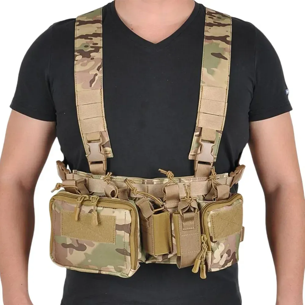 Tactical Chest Vest Rig Bag Field Training Vest Multifunctional Camouflage Strap with Multi-Pocket Outdoor Camping CS Match Pack - Camouflage - Image 3