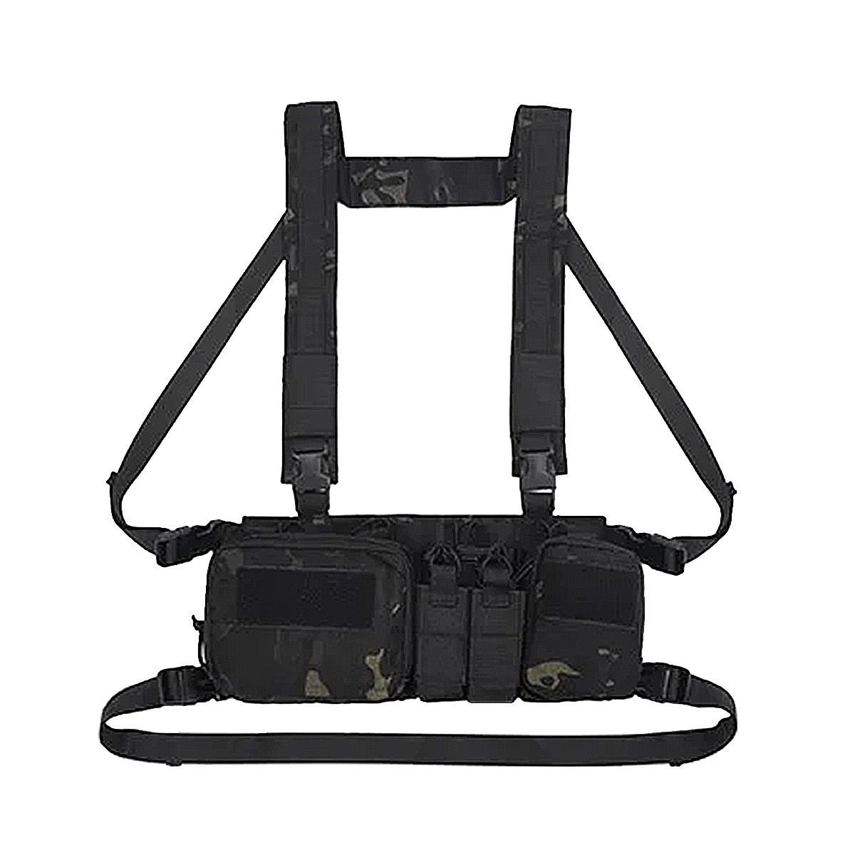 Tactical Chest Vest Rig Bag Field Training Vest Multifunctional Camouflage Strap with Multi-Pocket Outdoor Camping CS Match Pack - Black Camouflage - Image 1