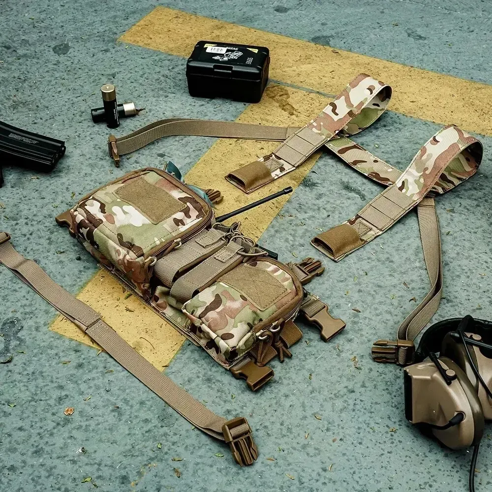 Tactical Chest Vest Rig Bag Field Training Vest Multifunctional Camouflage Strap with Multi-Pocket Outdoor Camping CS Match Pack - Black Camouflage - Image 7
