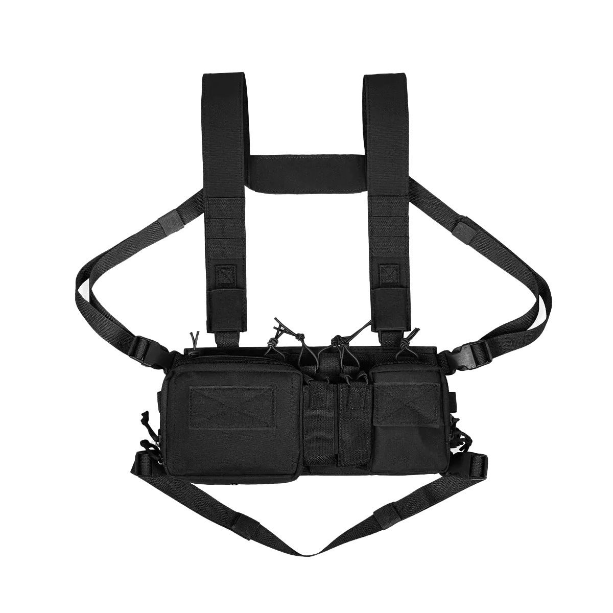 Tactical Chest Vest Rig Bag Field Training Vest Multifunctional Camouflage Strap with Multi-Pocket Outdoor Camping CS Match Pack - Black - Image 1