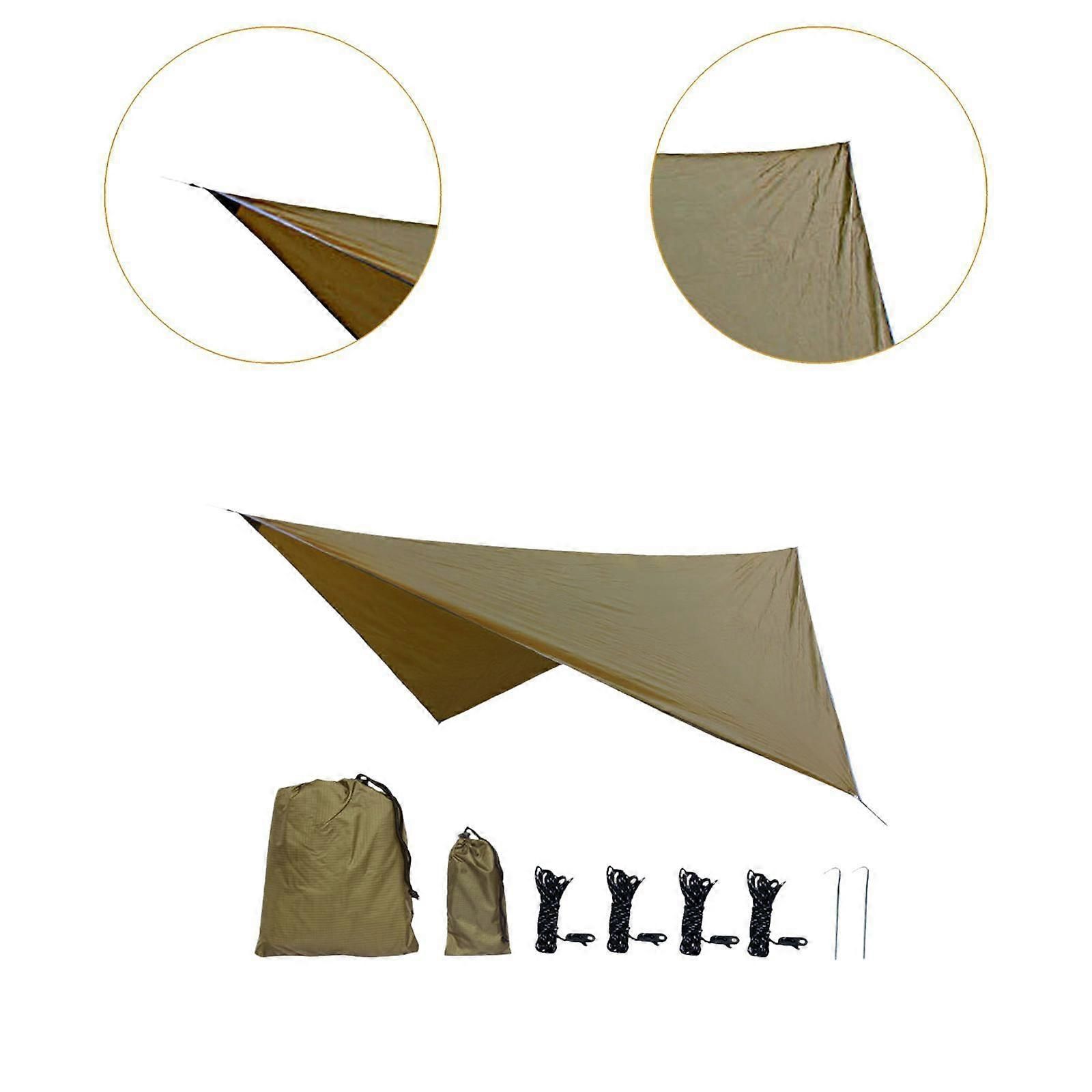 Camping Tarp Tent Tarp Awning Accessories Lightweight Hammock Canopy Rain Awning - Camel - Image 4
