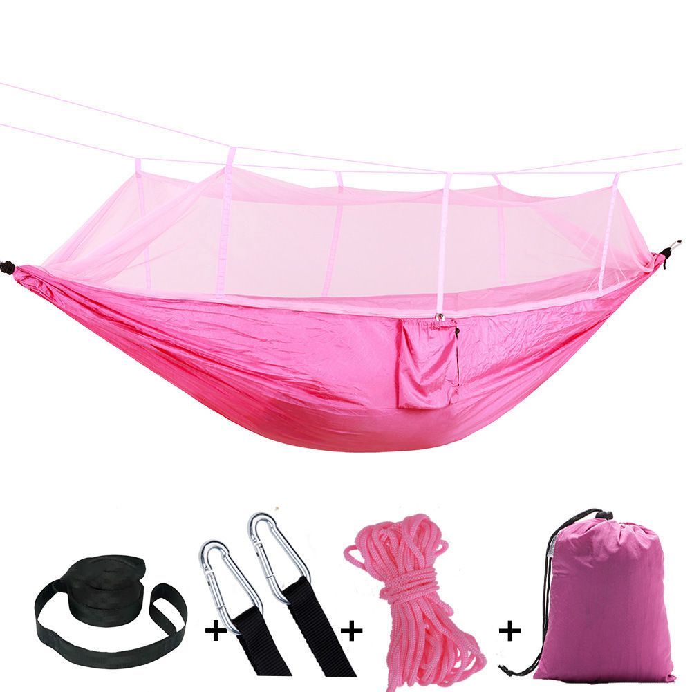 Camping Mosquito-proof Hammock Lightweight Nylon Fabric with Straps Outdoor Hanging Sleeping Bag - Image 1