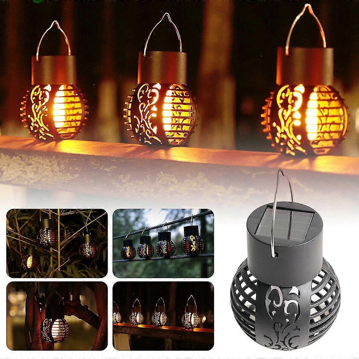 6 Led Solar Powered Flickering Flame Light Hanging Lantern Lamp Garden Decor - Image 1