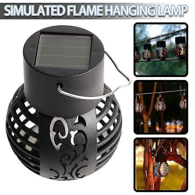 6 Led Solar Powered Flickering Flame Light Hanging Lantern Lamp Garden Decor - Image 2