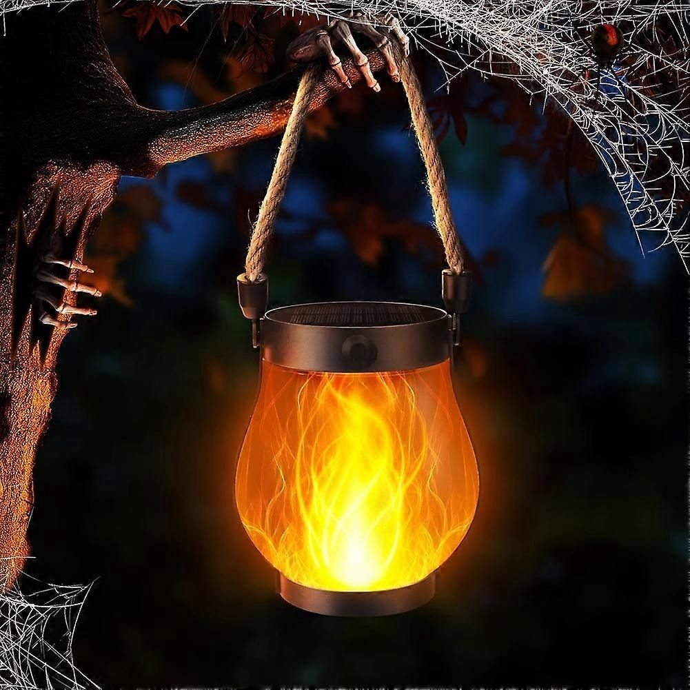 Outdoor Lanterns Flickering Flame Garden Lights with Dual Charging USB & Solar Outdoor Waterproof Hanging Lantern - Image 2
