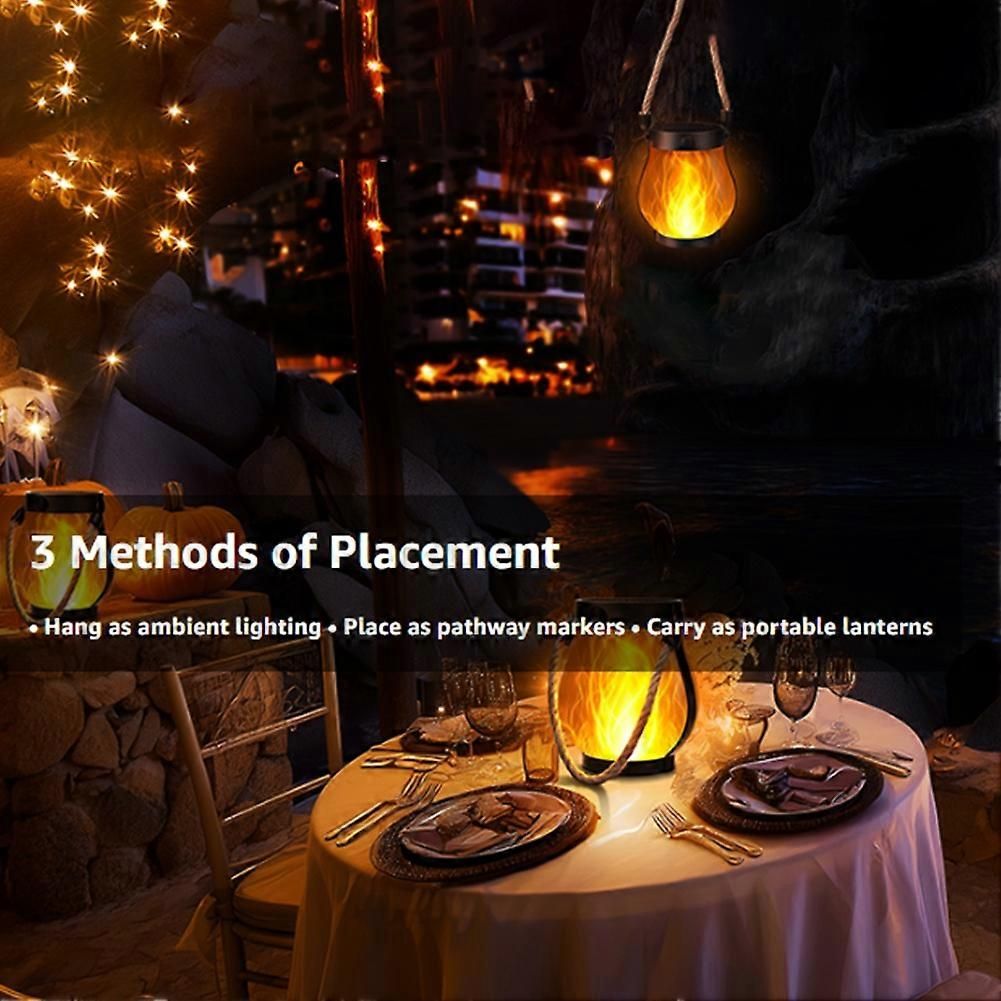 Outdoor Lanterns Flickering Flame Garden Lights with Dual Charging USB & Solar Outdoor Waterproof Hanging Lantern - Image 4