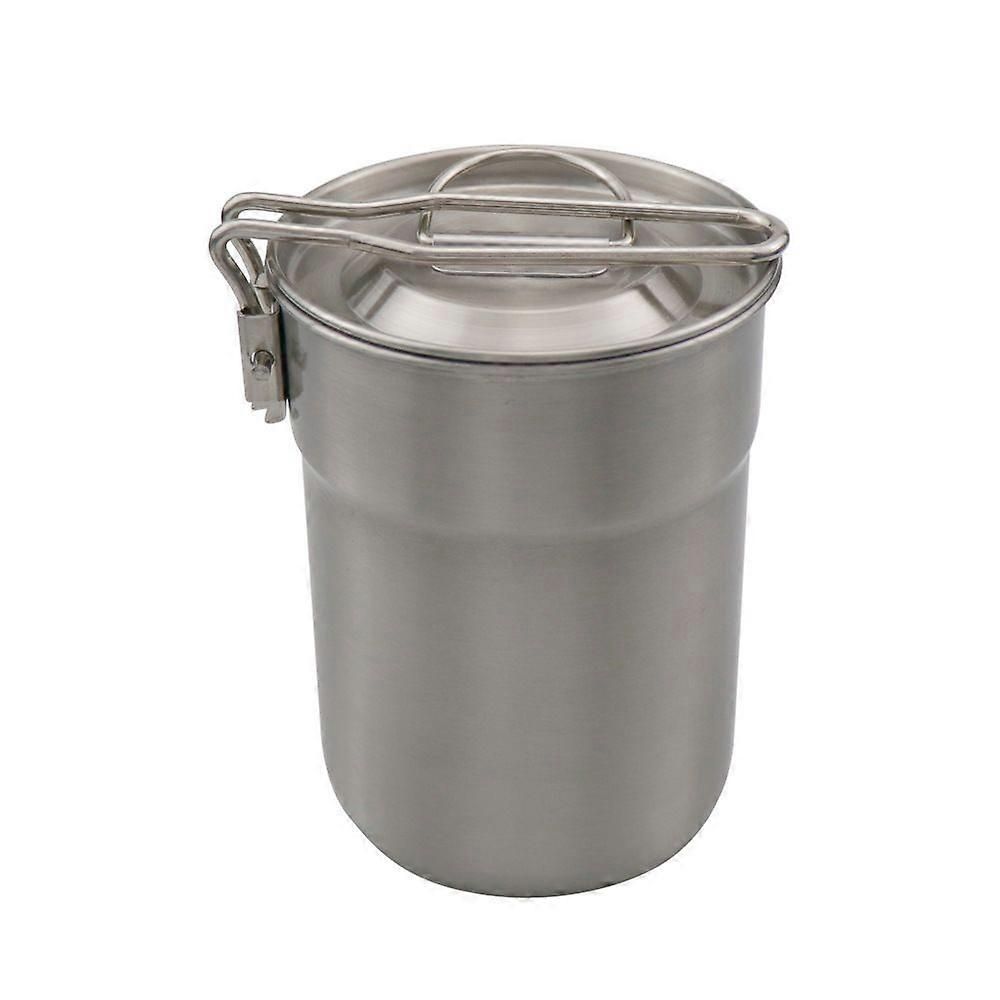 Camping Cup Stainless Steel Coffee Mug Portable Cooking Pot 1L with Lid Folding Handle for Camping Picnic Hiking Backpacking - Image 1