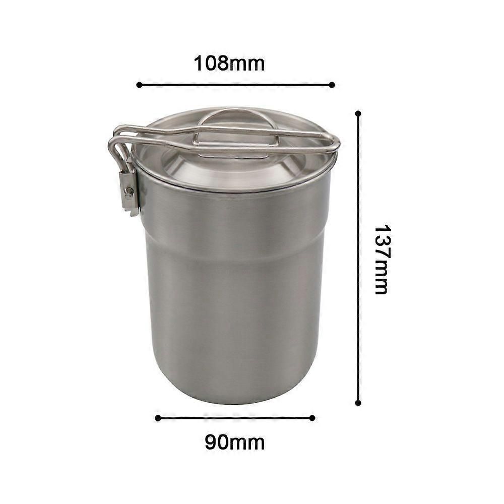 Camping Cup Stainless Steel Coffee Mug Portable Cooking Pot 1L with Lid Folding Handle for Camping Picnic Hiking Backpacking - Image 2