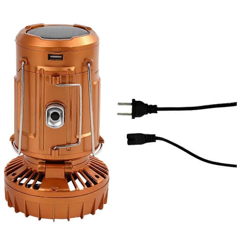 2-in-1 Solar Camping Lantern with LED Light and Adjustable Fan, USB Charging Station Gold - Image 1