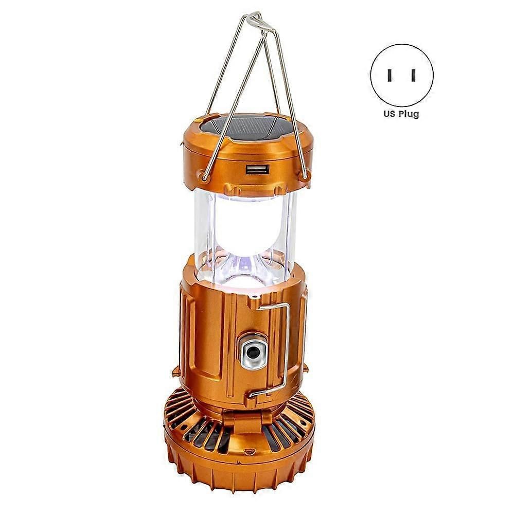 2-in-1 Solar Camping Lantern with LED Light and Adjustable Fan, USB Charging Station Gold - Image 2