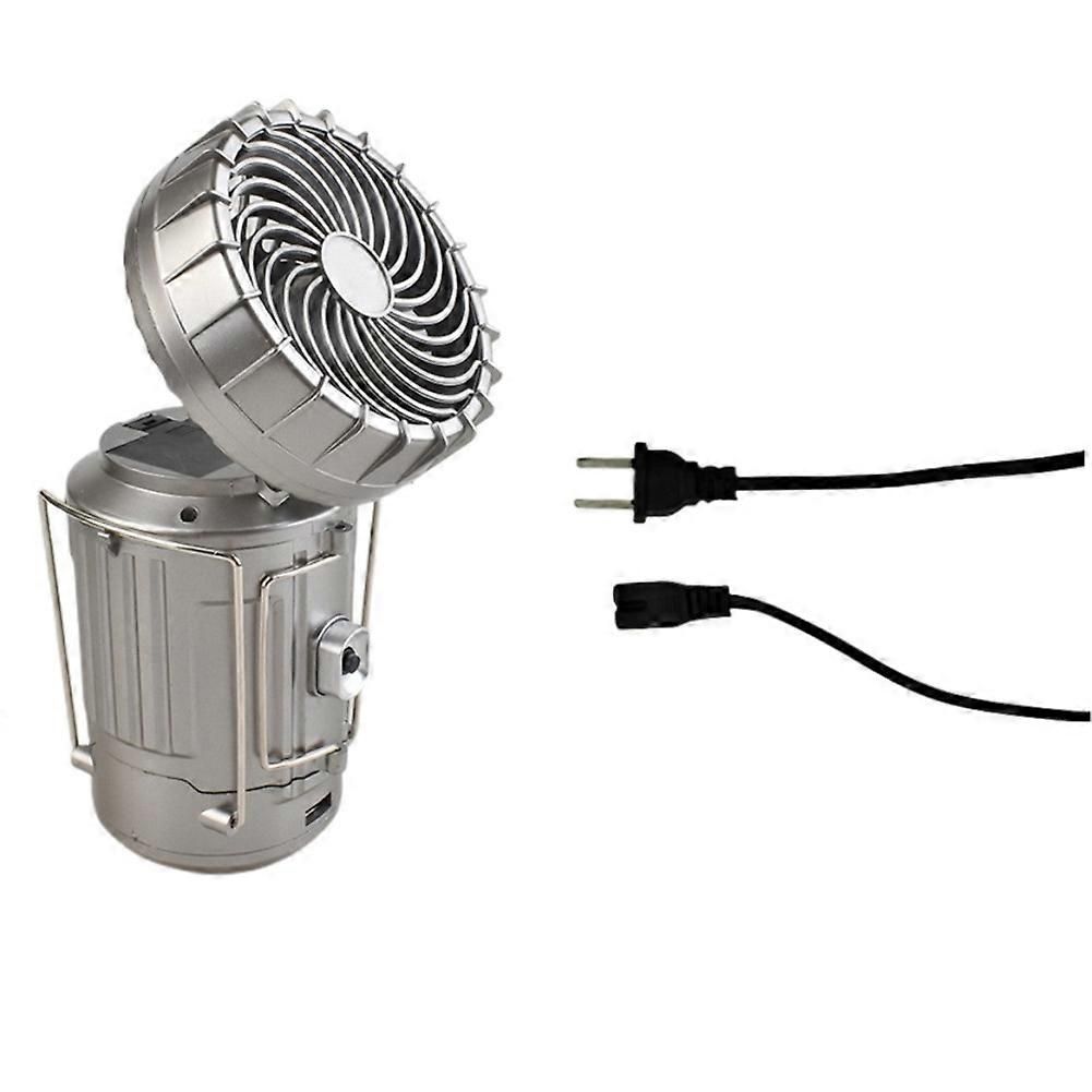 2-in-1 Solar Camping Lantern with LED Light and Adjustable Fan, USB Charging Station Silver - Image 1